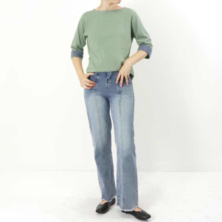 袖口裏シャンブレー七分袖カットソー◆ロンT 長袖Tシャツ カットソー | CITRINE Chakra | 詳細画像7 