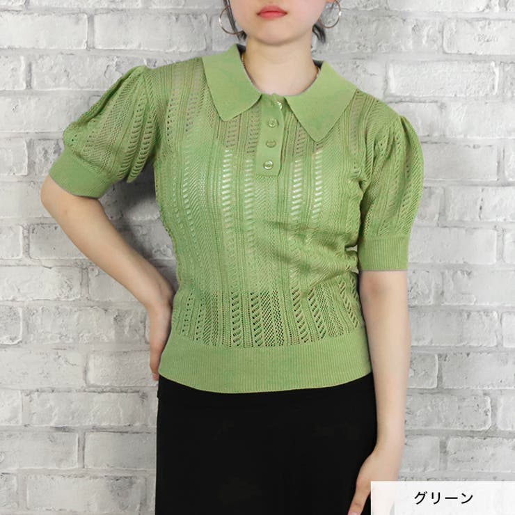 サマーニットポロシャツ◇サマーニット ニット ポロシャツ[品番