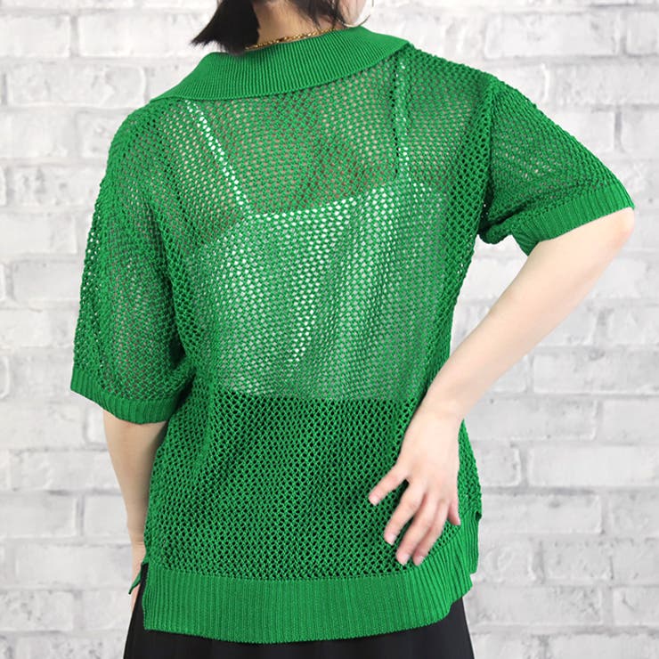 メッシュ編みポロシャツ◆サマーニット ニット ポロシャツ | CITRINE Chakra | 詳細画像6 