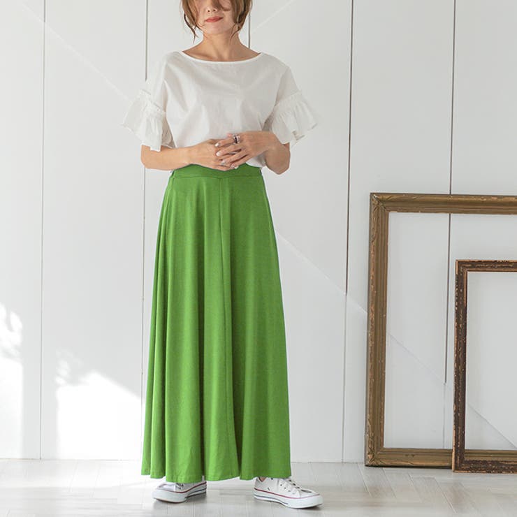 未使用タグ付き CHERARDINI GOLF グリーンスカート 選べる2丈！さらテロフレアースカート◇すごのび ロングスカート 膝丈