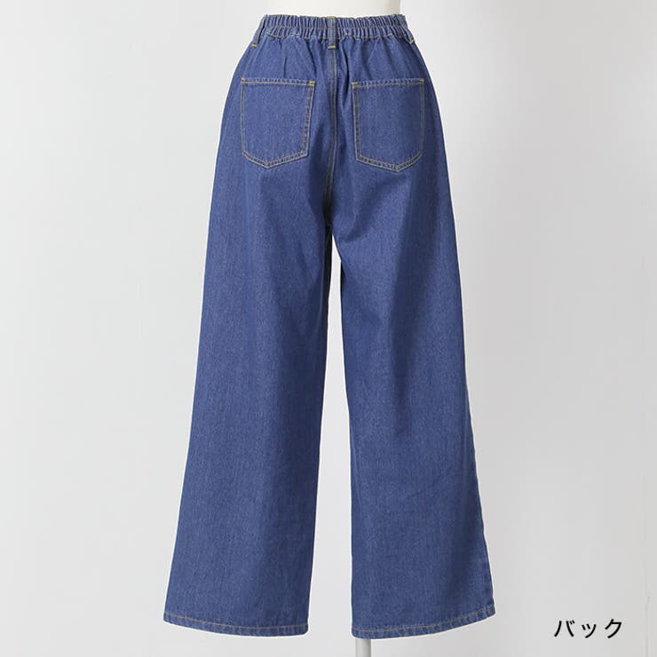 【未使用】SOLNI プリントワイドデニム 花刺繍デニムパンツ 花刺繍 ライトブルーデニム ワイド