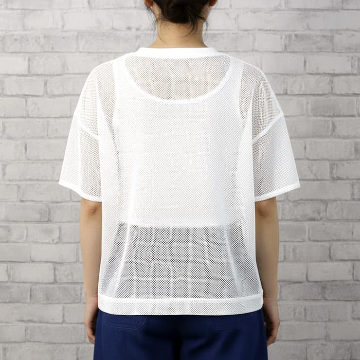 ロゴ入りメッシュトップス＆タンクトップSET◇メッシュ シースルー