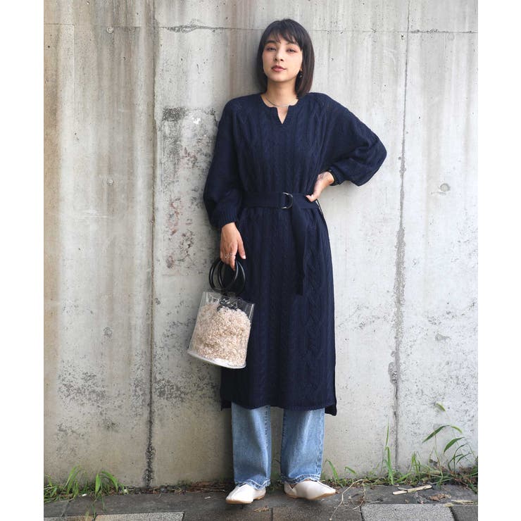 ニットワンピ ニットワンピース ケーブル編み[品番：WZ000003480