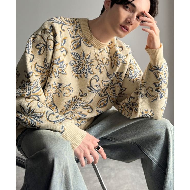 視線を奪う、ジャガード花柄ニット Jacquard Floral[品番：WZ000006605