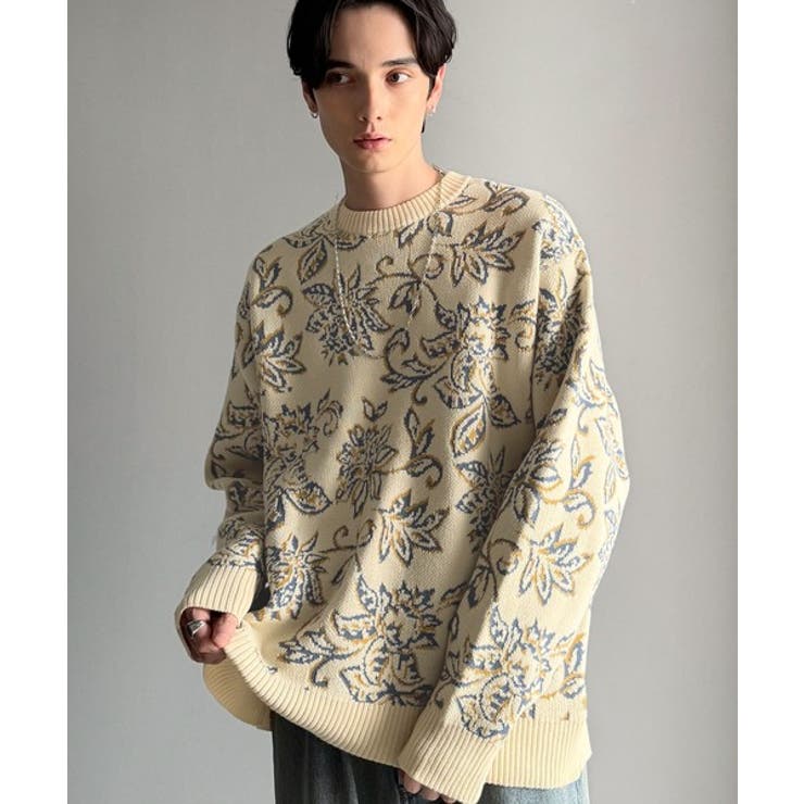 【classical origin】視線を奪う、ジャガード花柄ニット Jacqu… | Classical Elf Men | 詳細画像1 