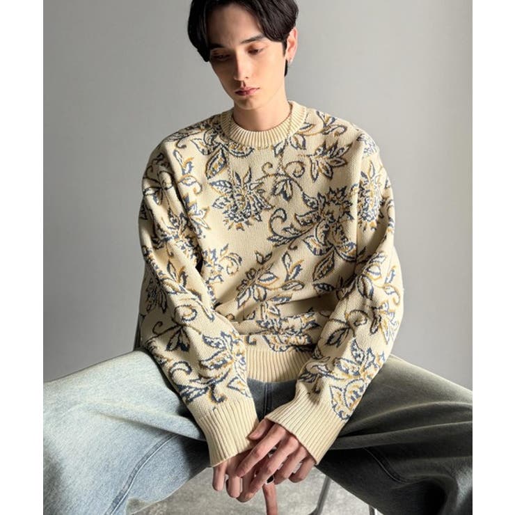 視線を奪う、ジャガード花柄ニット Jacquard Floral[品番：WZ000006605