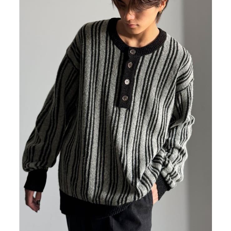 グレー | ヘンリーストライプニット Henley Striped | Classical Elf Men