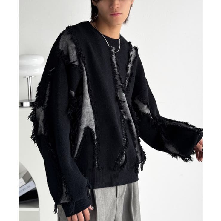 「着るだけで、印象派」。フリンジデザイン配色オーバーサイズニット Fringe | Classical Elf Men | 詳細画像9 