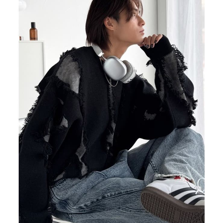 「着るだけで、印象派」。フリンジデザイン配色オーバーサイズニット Fringe | Classical Elf Men | 詳細画像13 