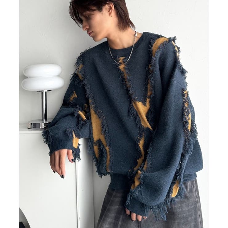 「着るだけで、印象派」。フリンジデザイン配色オーバーサイズニット Fringe | Classical Elf Men | 詳細画像16 