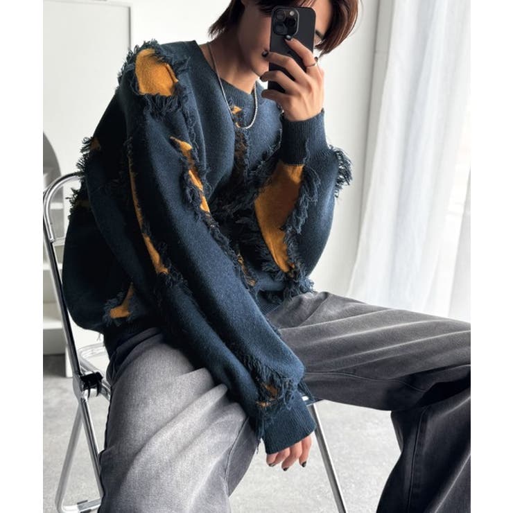 「着るだけで、印象派」。フリンジデザイン配色オーバーサイズニット Fringe | Classical Elf Men | 詳細画像17 