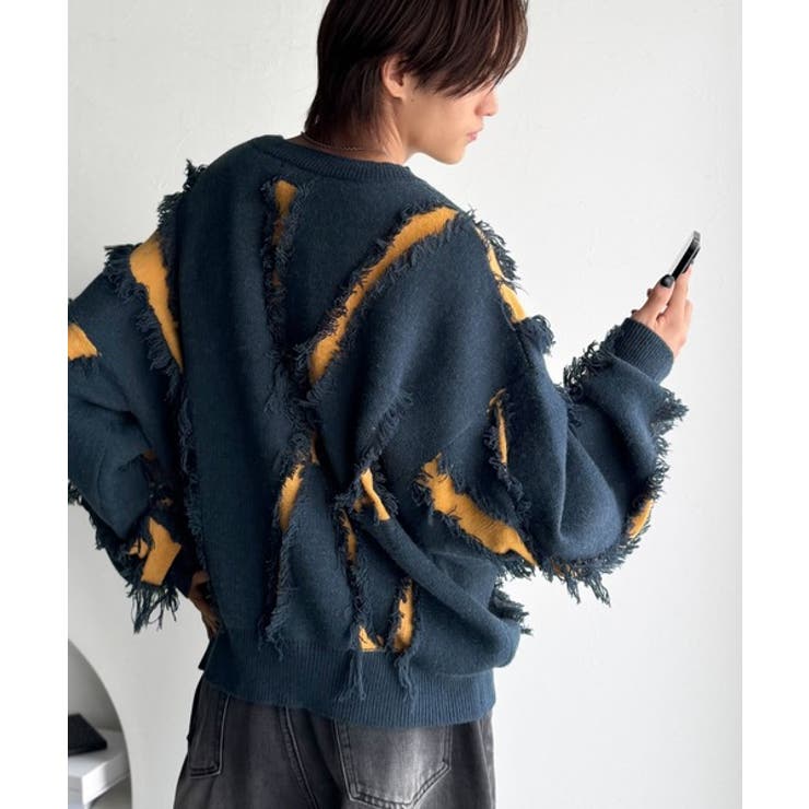 「着るだけで、印象派」。フリンジデザイン配色オーバーサイズニット Fringe | Classical Elf Men | 詳細画像19 