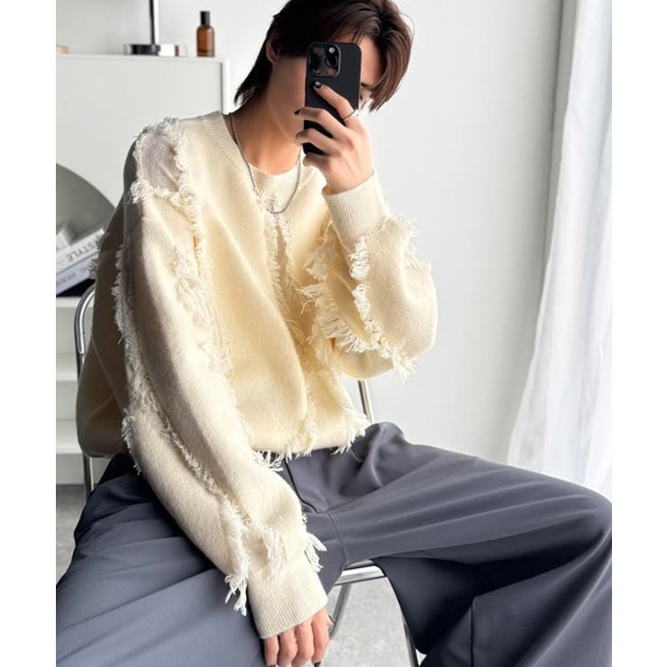 「着るだけで、印象派」。フリンジデザイン配色オーバーサイズニット Fringe | Classical Elf Men | 詳細画像3 