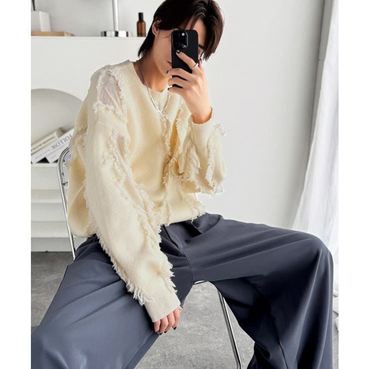 「着るだけで、印象派」。フリンジデザイン配色オーバーサイズニット Fringe | Classical Elf Men | 詳細画像4 