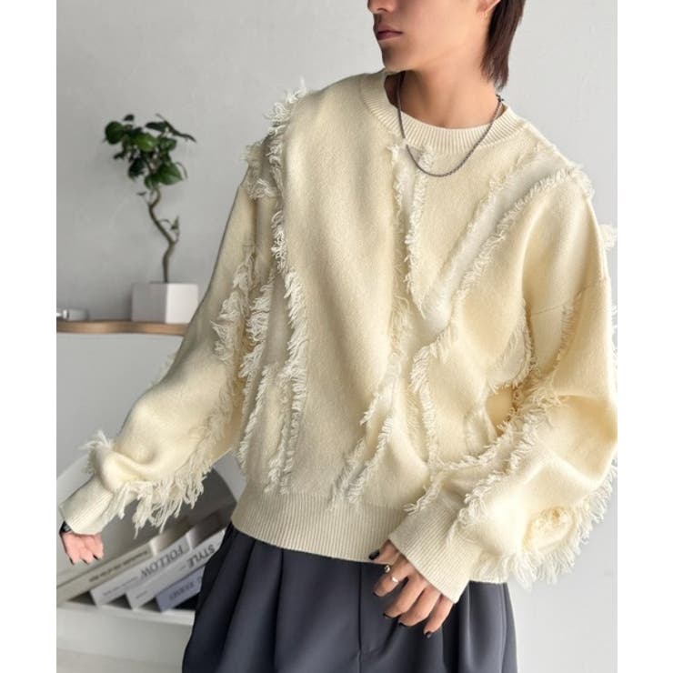 「着るだけで、印象派」。フリンジデザイン配色オーバーサイズニット Fringe | Classical Elf Men | 詳細画像5 