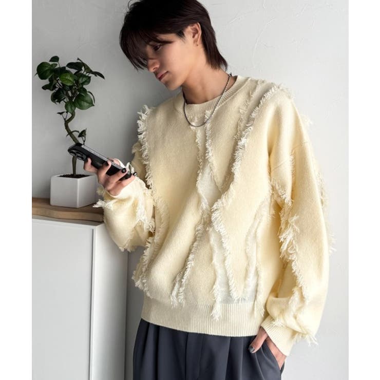 「着るだけで、印象派」。フリンジデザイン配色オーバーサイズニット Fringe | Classical Elf Men | 詳細画像6 