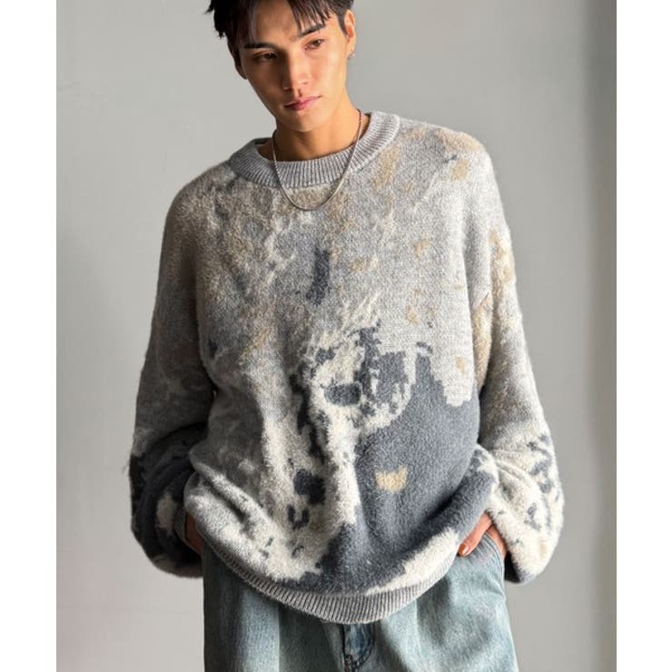 ライトグレー | ニュアンス柄Wジャガードシャギーニット Nuanced Pattern | Classical Elf Men