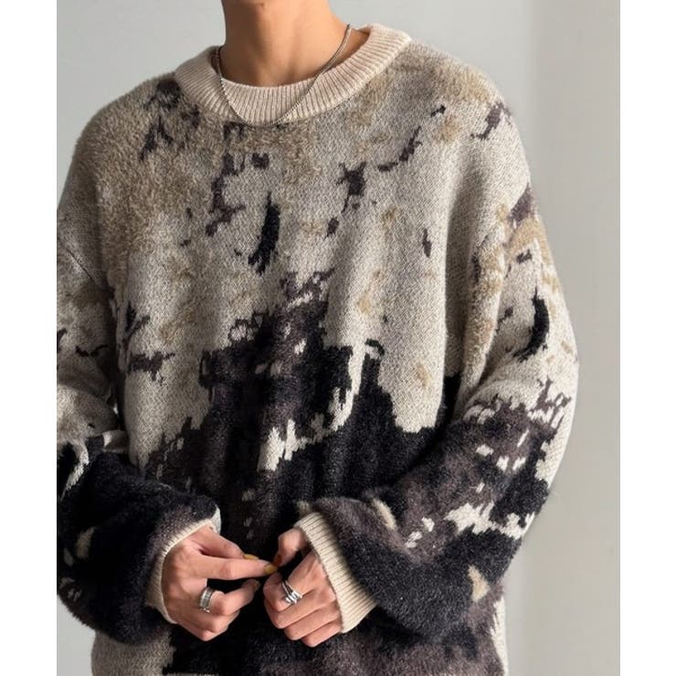 ニュアンス柄Wジャガードシャギーニット Nuanced Pattern | Classical Elf Men | 詳細画像14 