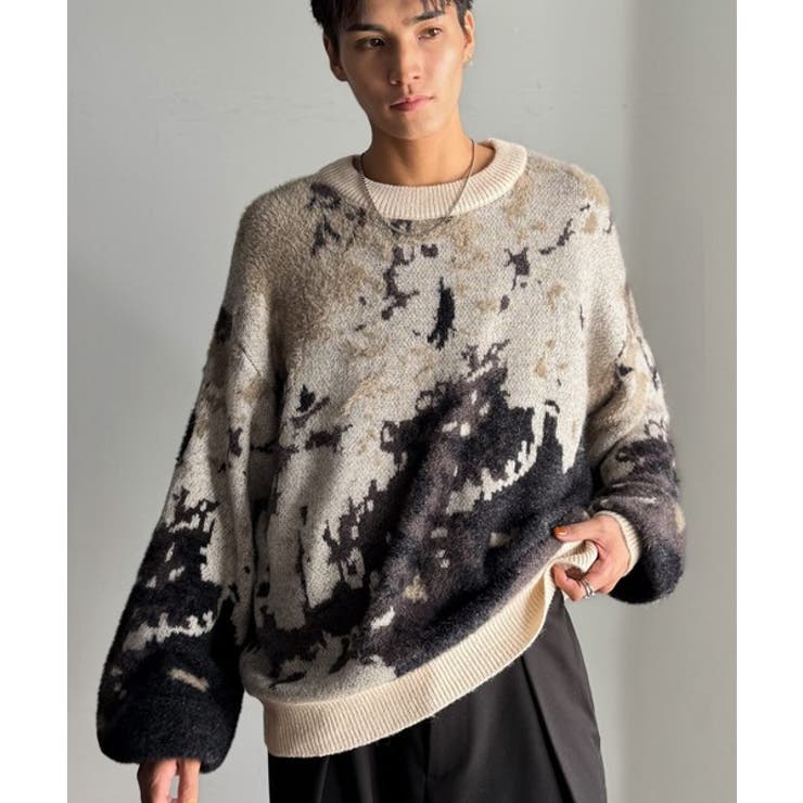 ベージュ | ニュアンス柄Wジャガードシャギーニット Nuanced Pattern | Classical Elf Men