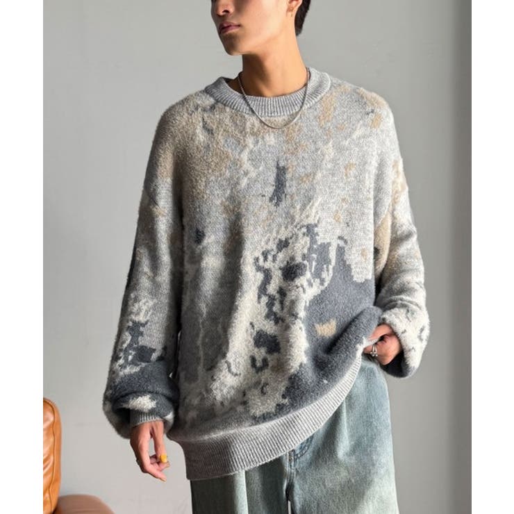 ニュアンス柄Wジャガードシャギーニット Nuanced Pattern | Classical Elf Men | 詳細画像5 