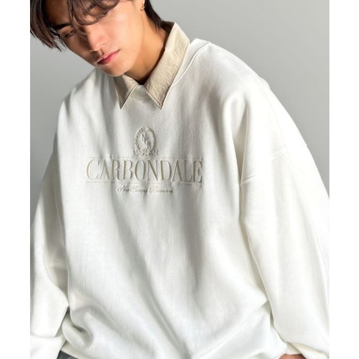 オフホワイト | 刺繍カレッジロゴ裏起毛スウェット Embroidered College | Classical Elf Men