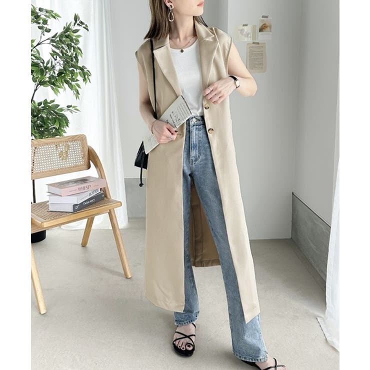 ハンサム派必見。ノースリーブロングトレンチコート[品番：WZ000004006