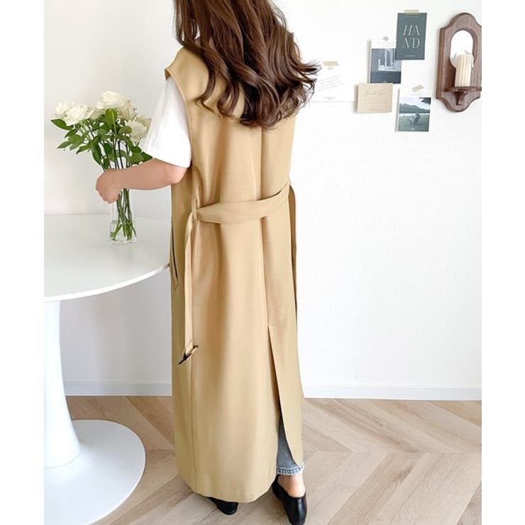 ハンサム派必見。ノースリーブロングトレンチコート[品番：WZ000004006