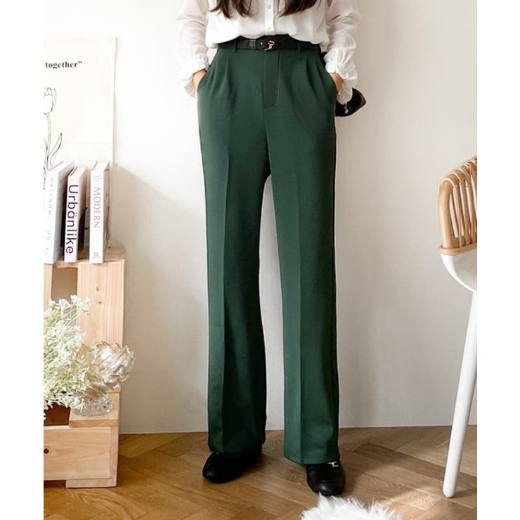 グリーン | センタープレスが今っぽい。マニッシュなカットフレアパンツ。 | Classical Elf 