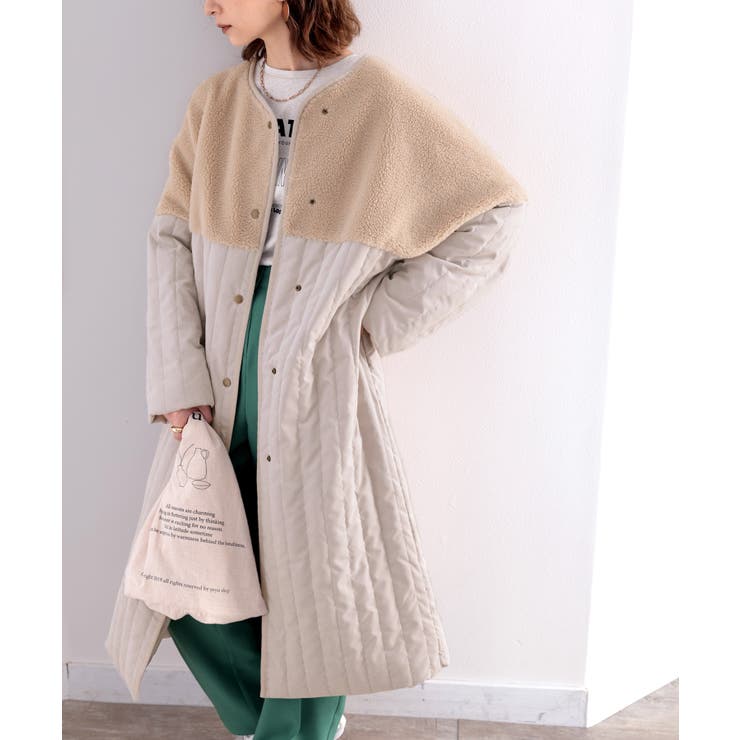 美品✨️pas de calais ヘリンボーン 中綿キルティング ロングコート callautia ヘリンボーンステンカラーロングコート | カラウティア