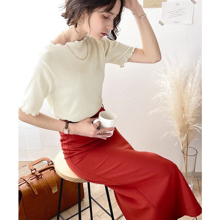 胸きゅん、褒められトップス。配色メロウ5分袖シャーリングトップス | Classical Elf  | 詳細画像1 