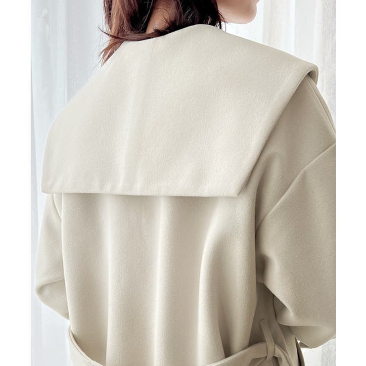 360度レディムード。ニットモッサセーラーカラーロングコート[品番