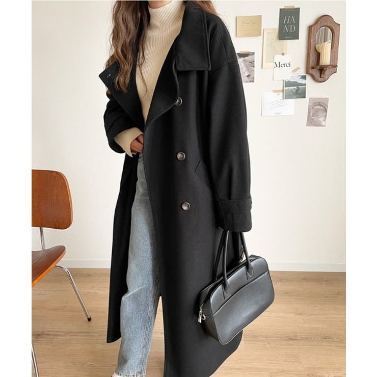 ロング丈が気分♪ニットモッサスタンドカラーロングコート[品番