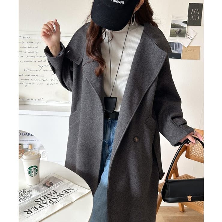 ロング丈が気分♪ニットモッサスタンドカラーロングコート[品番