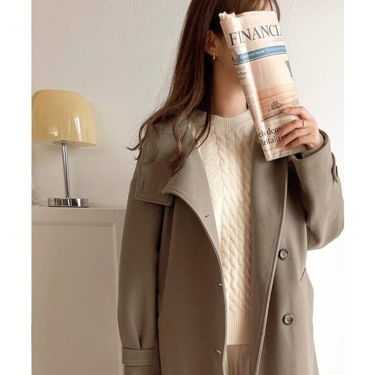 ロング丈が気分♪ニットモッサスタンドカラーロングコート[品番