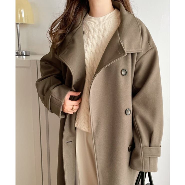 ロング丈が気分♪ニットモッサスタンドカラーロングコート[品番