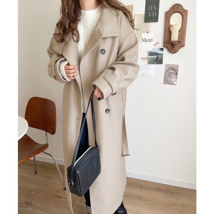 ロング丈が気分♪ニットモッサスタンドカラーロングコート[品番