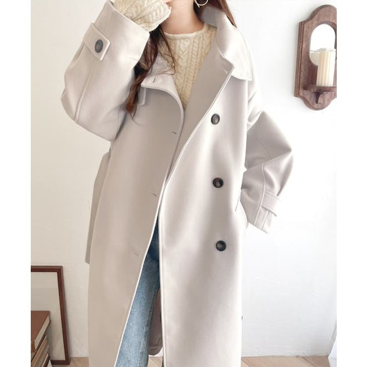 ロング丈が気分♪ニットモッサスタンドカラーロングコート[品番