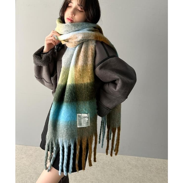 ふんわりぬくぬく。フェイクウールチェック柄大判マフラー[品番