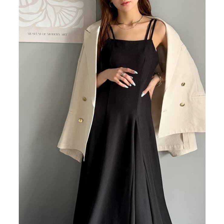 大人のエレガントテイスト。麻調ダブルストラップアシメキャミフレアワンピース | Classical Elf  | 詳細画像8 