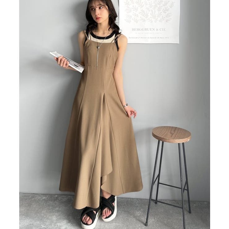 大人のエレガントテイスト。麻調ダブルストラップアシメキャミフレアワンピース | Classical Elf  | 詳細画像9 