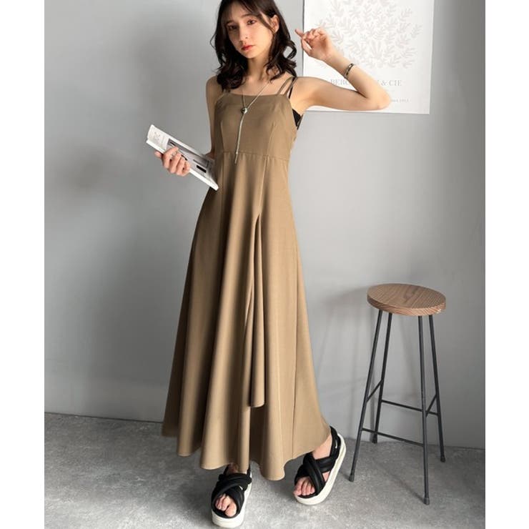 大人のエレガントテイスト。麻調ダブルストラップアシメキャミフレアワンピース | Classical Elf  | 詳細画像18 