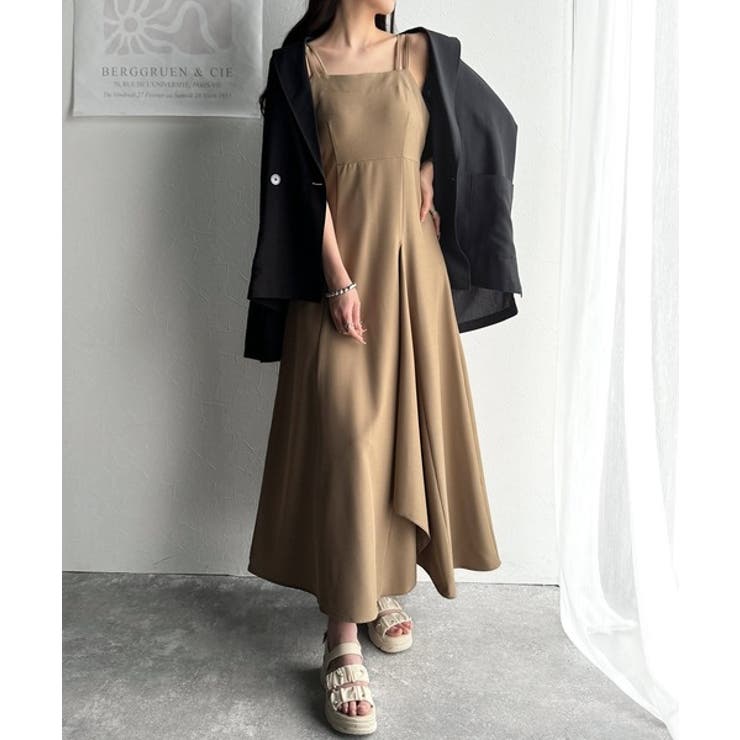 大人のエレガントテイスト。麻調ダブルストラップアシメキャミフレアワンピース | Classical Elf  | 詳細画像21 