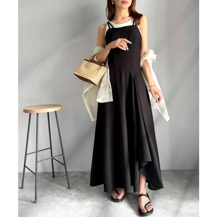 大人のエレガントテイスト。麻調ダブルストラップアシメキャミフレアワンピース | Classical Elf  | 詳細画像3 