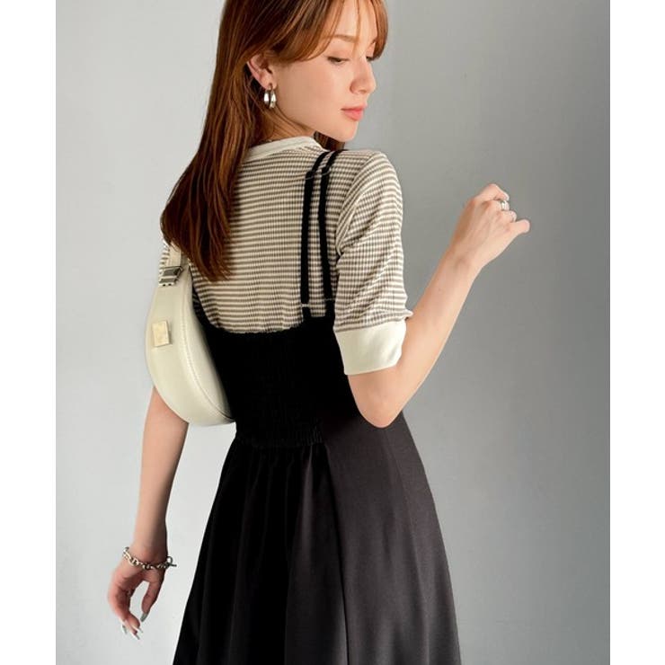 大人のエレガントテイスト。麻調ダブルストラップアシメキャミフレアワンピース | Classical Elf  | 詳細画像7 