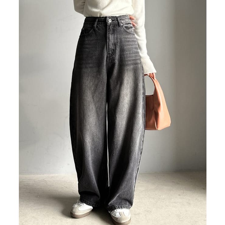 ブラック | こなれ感抜群の1本。ゆったりシルエットカーブデニムエッグパンツ | Classical Elf