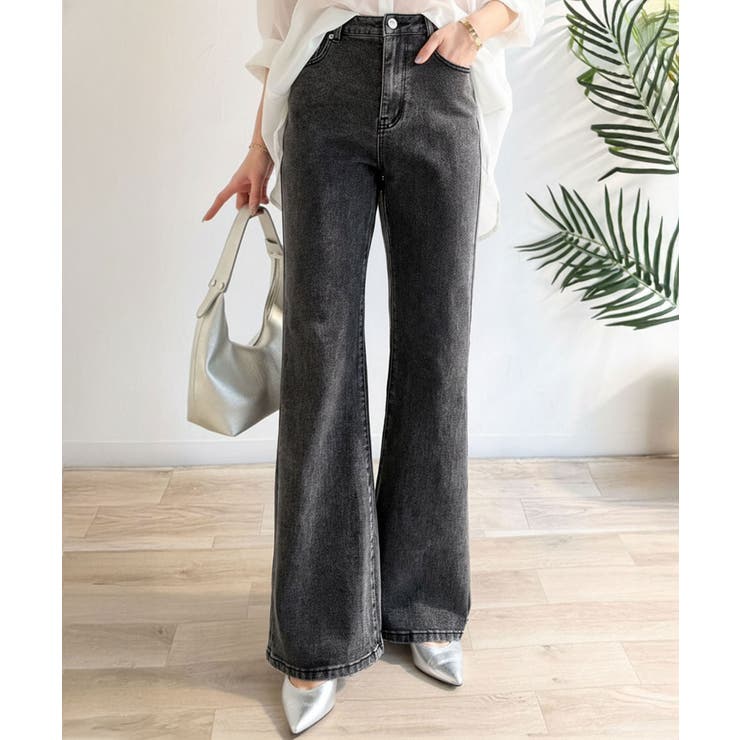 ブラック | 憧れ美脚のマストアイテム！フレアストレッチデニムパンツ | Classical Elf 