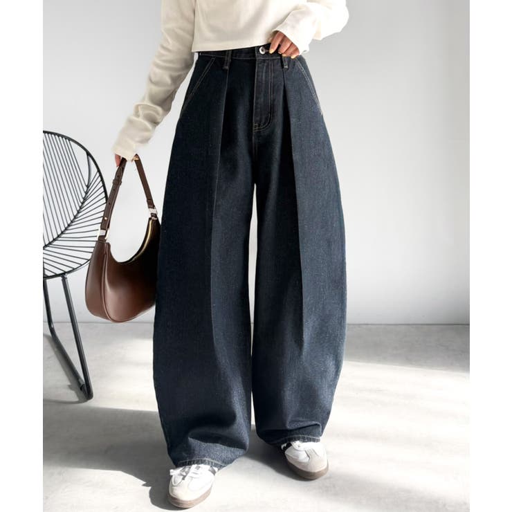 ワンウォッシュ | 抜群のシルエットで、カバーしながらスタイルアップ♪カーブタックデニムパンツ | Classical Elf 