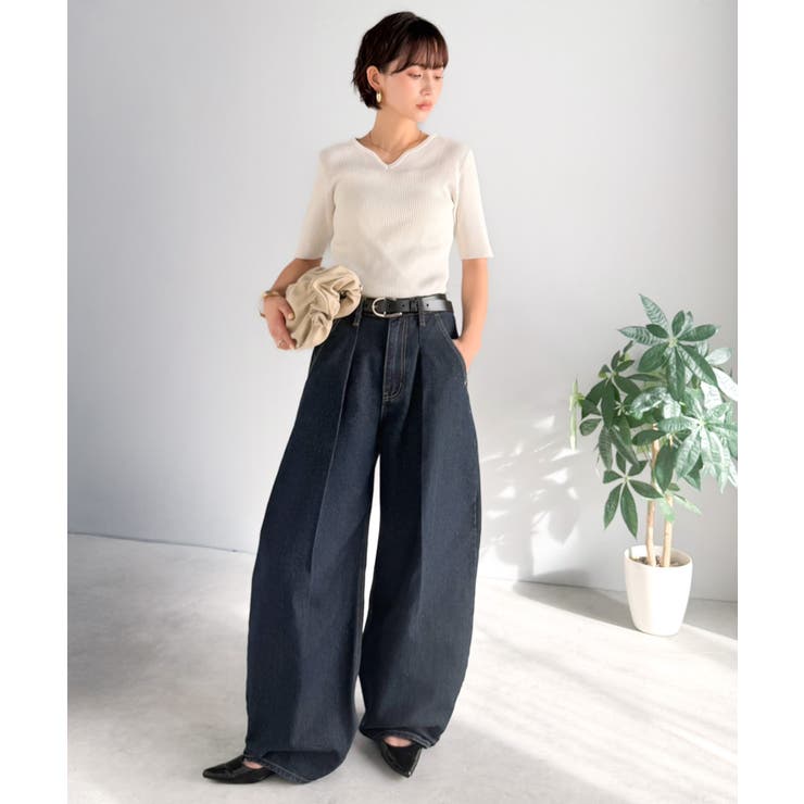 抜群のシルエットで、カバーしながらスタイルアップ♪カーブタックデニムパンツ | Classical Elf  | 詳細画像30 