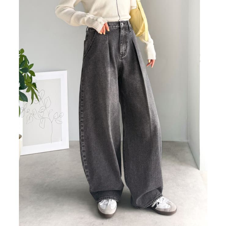 抜群のシルエットで、カバーしながらスタイルアップ♪カーブタックデニムパンツ | Classical Elf  | 詳細画像1 