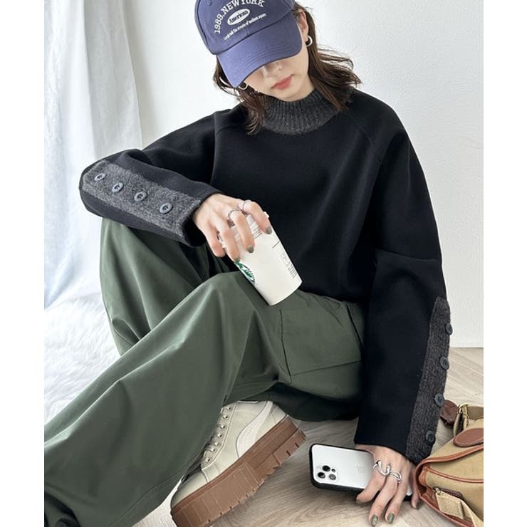 あったかおしゃれ！ 異素材切り替え袖ボタンプルオーバー | Classical Elf  | 詳細画像9 